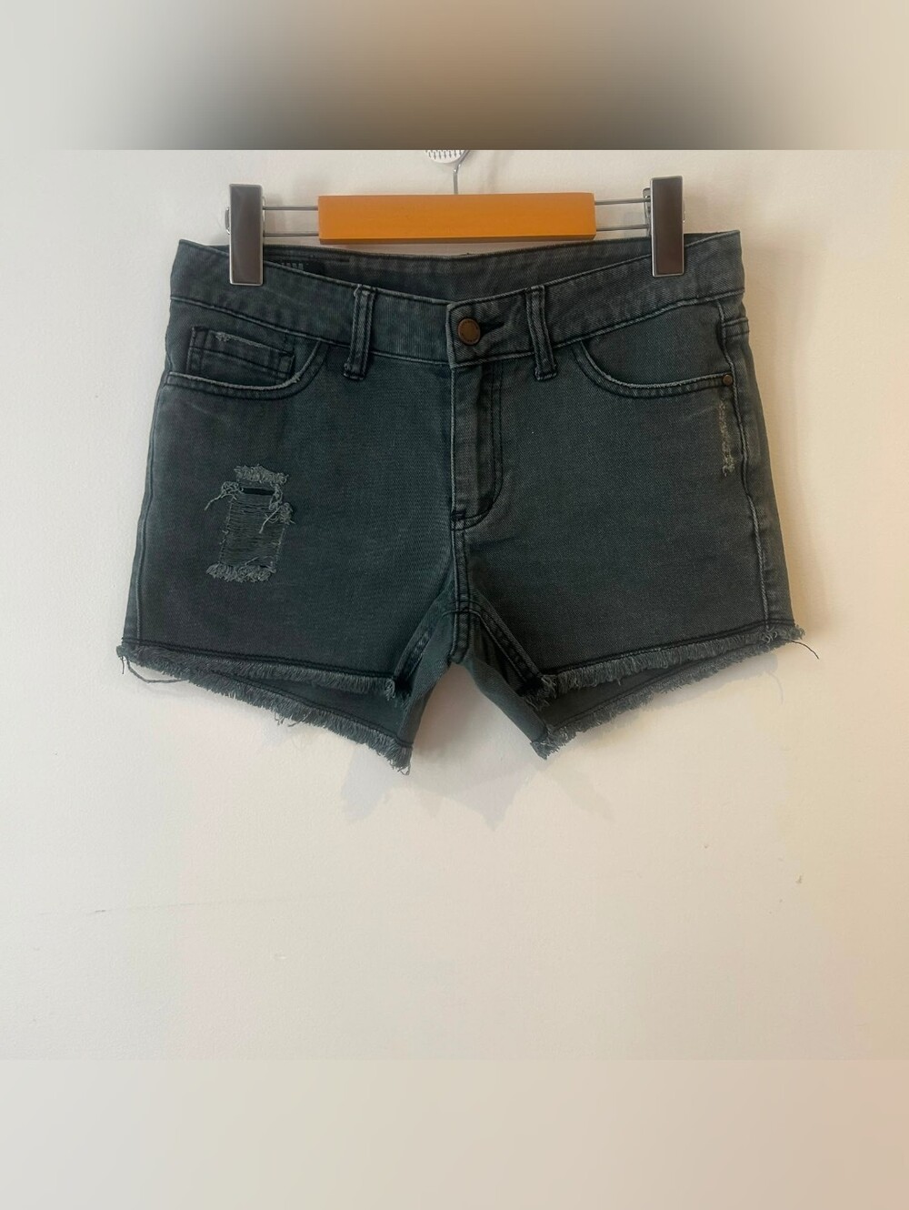 ✨ William Rast Distressed Frayed Cutoff Denim Shorts Washed Dark Teal Green Gray